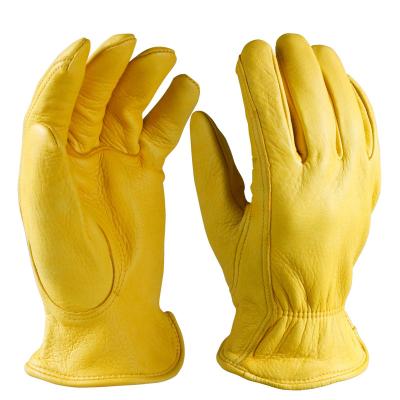 China Work Keystone Thumb Genuine Leather Gloves Durable Buckskin Rigger Low Power Full Elastic Elastic Bubbled Back Elastic Gloves for sale