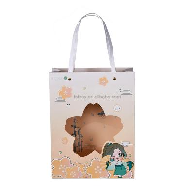 China Handmade Modern Paper Handbag Gift Bag Paper Handbag Packaging Special Design Flower Paper Bag With Clear Window for sale