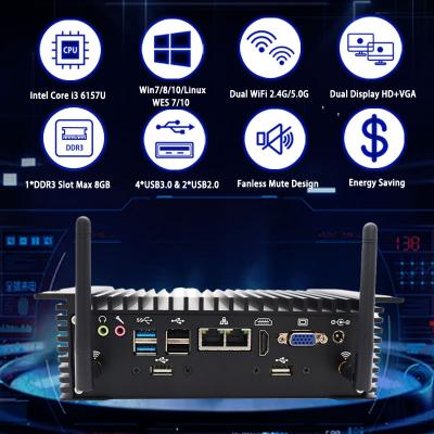 China Windows10 Industries Intel Core i3 6157U Processor 2.4GHz Dual Core 3M Cache Linux Four Thread Fanless Mini PC For Industrial for sale