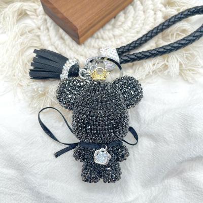 China Hot Selling Souvenir Gifts High Quality Bling Crystal Rhinestone Bear Keychain Leather Metal Key Chain Keychain for sale