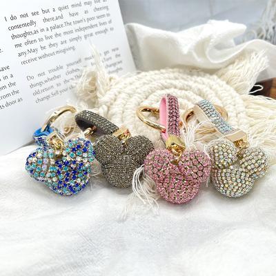 China High Quality Leather Metal Key Chain Crystal Rhinestone Teddy Bear Keychain Souvenir Gifts Hot Sale for sale