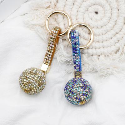 China Newest Hot Selling Key Chain Rhinestone Key Ring Ball Leather Strap Key Chain Luxury Designer Souvenir Gifts for sale