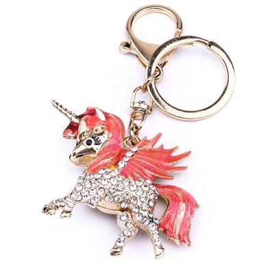 China Hot Selling Custom Personalized Cute Rhinestone Rhinestone Graduation Keepsake Crystal Zinc Alloy Unicorn Pendant Keychain For Gift for sale