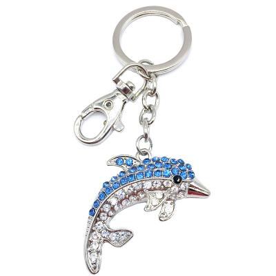 China Crystal Zinc Alloy Dolphin Key Chain Graduation Series Ocean Metal Key Chain Custom Cute Rhinestone Pendant Cute For Key Ring for sale