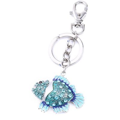 China Zinc Alloy Crystal Rhinestone Blue Fish Keychain Ocean Series Cute Souvenir Eco-Friendly Gift Pendant for sale