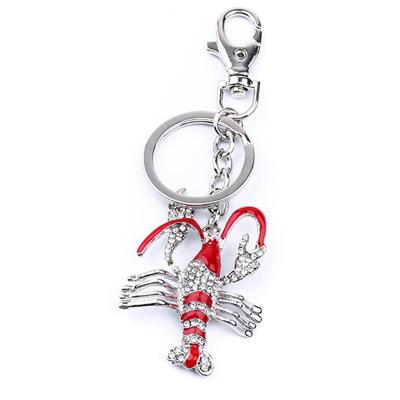 China Promotion Ocean Series Plush Souvenir Gift Cute Personalized Crystal Rhinestone Lobster Key Chain Zinc Alloy Key Chain For Car Keys for sale