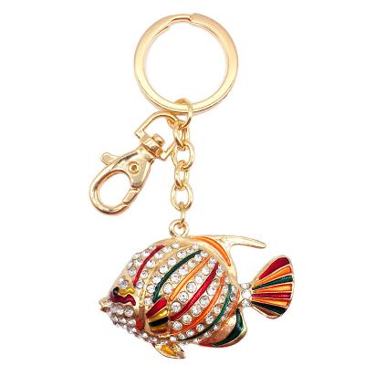 China Cute Eco-Friendly Crystal Rhinestone Fur Balls Souvenir Cute Ocean Fish Series Key Chains Key Ring Wallet Pendant Zinc Alloy For Gift for sale