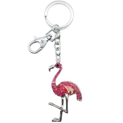 China Wholesale Cute Souvenirs Crystal Zinc Alloy 3d Bird Charms Rhinestone Flamingo Key Chain for sale