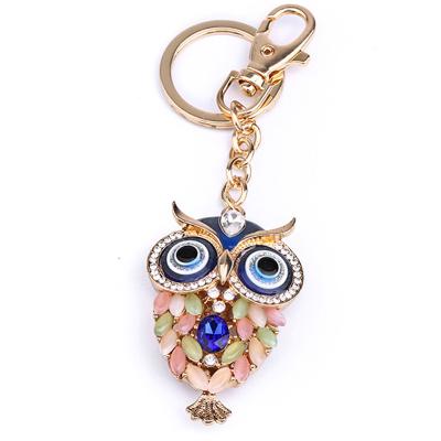 China Hot Selling Cute Owl Colorful Rhinestone Souvenir Gift Crystal Zinc Alloy Car Locks Keychain Key Chain Charms For Women for sale