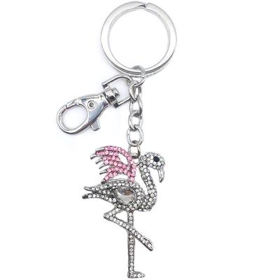 China Fashion Cute Cute Souvenir Crystal Pink Rhinestone Flamingo Keychain Zinc Alloy Keychain With Lanyard for sale