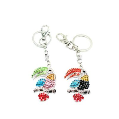 China Promotional Cute Metal Pendant Bag/Bird Key Chain Zoo Animals Charm Rhinestone Souvenir Metal Pendant Cute Crystal Parrot Gift/Key Chain/Key Chain For Car Keys for sale