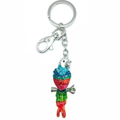 China Custom Crystal Zinc Alloy Logo Keychain Rhinestone Parrot Key Chain Gift/Key Chain/Zoo Souvenirs Bag Pendant/Metal Souvenir Key Chain For Kids for sale