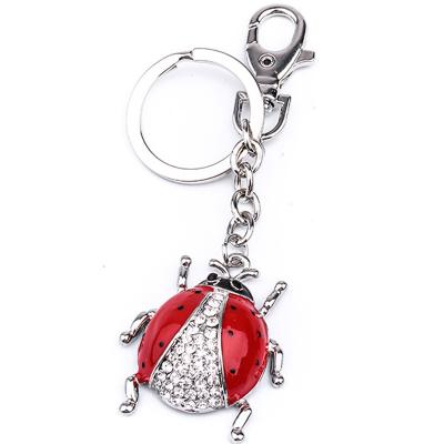 China Wholesale Cute Faux Stone Eco Friendly Zinc Alloy Crystal Lucky Ladybug Dangle Custom Key Chain With Tassel for sale