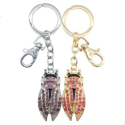 China China Factory Wholesale Cute Insect Zinc Alloy Cicada Rhinestone Key Chain As Souvenir Gifts For Bag Charm for sale