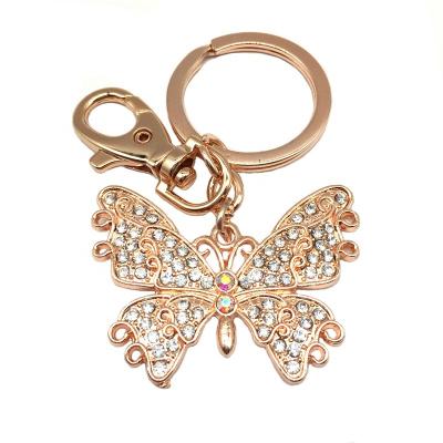 China New Design Cute Shiny Crystal Beautiful Butterfly Gold Keyring for sale