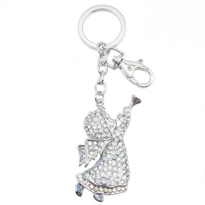 China Cute Zinc Alloy Souvenir Crystal Rhinestone Bag Charm Guardian Angel Pendant Keychain Key Chains Modern Design for sale