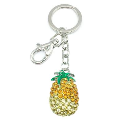 China High Quality Hot Selling Cute Bling Bling Fruit Series Key Chain Design New Pineapple Banana Shaped Crystal Keychain for sale