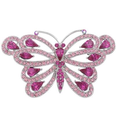 China Classic Pink Crystal Rhinestone Butterfly Brooch Pins Elegant High Quality Hot Selling Jewelry Metal For Women for sale