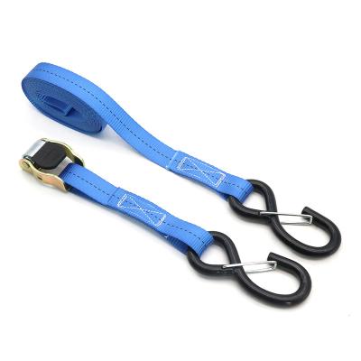 China Cargo control High quality Lashing Cargo Belt Customized Steel Ratchet Tie Blue Rachet Strap with S Hooks for sale