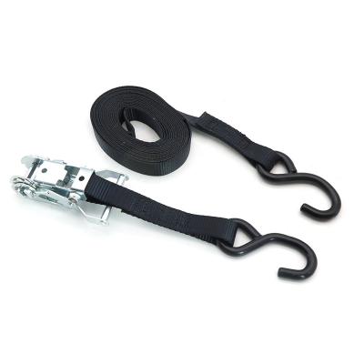 China Cargo control Customized Steel Ratchet Tie Rachet Strap with S Hooks Steel Black Ratchet Tie  Lashing Cargo Belt for sale