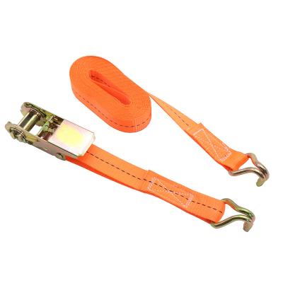 China Cargo control Whole sale Steel Ratchet Tie Customized Rachet Strap with Double J Hooks Orange Lashing Cargo Belt for sale