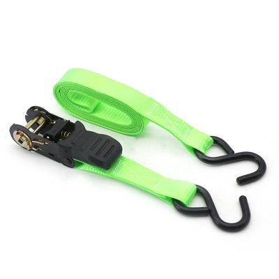 China Cargo control Customized Steel Ratchet Tie Rachet Strap with S Hooks Green Lashing Cargo Belt for sale