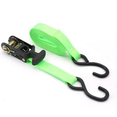 China Cargo control Steel Green Ratchet Tie Customized Rachet Strap with S Hooks Wholesale Lashing Cargo Belt for sale