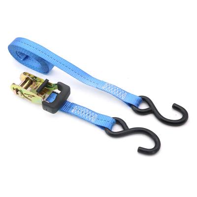 China Cargo control Steel Blue Ratchet Tie Customized Rachet Strap with S Hooks Factory Price Lashing Cargo Belt for sale