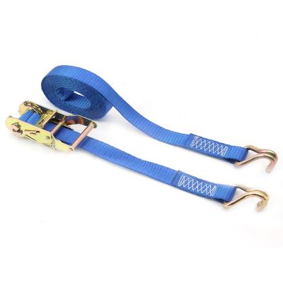 China Cargo control Customized Rachet Strap with Double J Hooks Blue Lashing Cargo Belt Steel Ratchet Tie for sale