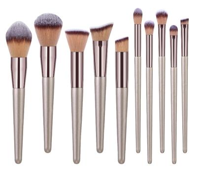 China Wholesale Fan Brush Eco-Material Wood Handle 10 Pcs Makeup Set Brush Beauty Make Up Tools Hair Beauty Soft Nylon Kit With Bag for sale