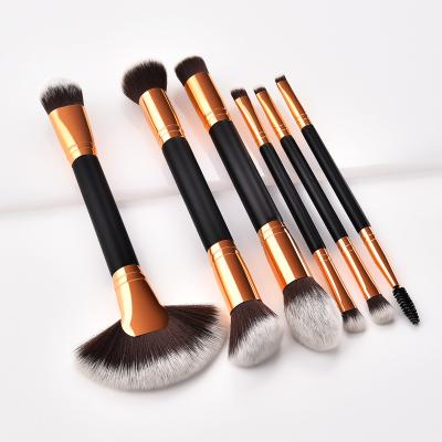 China Angular Blush Double Handle Rose Gold Wooden Double Handle Private Label Brush 6pcs Black Double Head Makeup Brush Set Logo Custom for sale