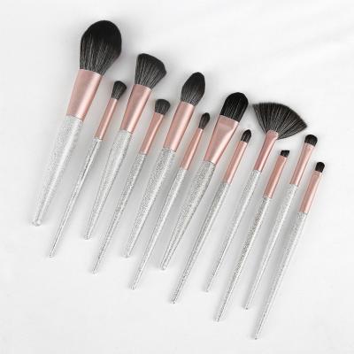 China Angular Blush 12Pcs Your Logo Makeup Brush Set Luxury Professional Vegan Makeup Brush Set Custom Logo Silver Glitter Handle Foundation for sale