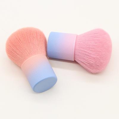 China New Single Flat Head Plastic Handle Small Makeup Brush Skin-friendly Synthetic Fiber Customized Fluffy Pink Blush Makeup Brush for sale