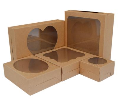 China Multi-size Disposable Customized Brown Cardboard With Clear Window Candy Cookie Pastry Gifts Packaging Paper Box for sale