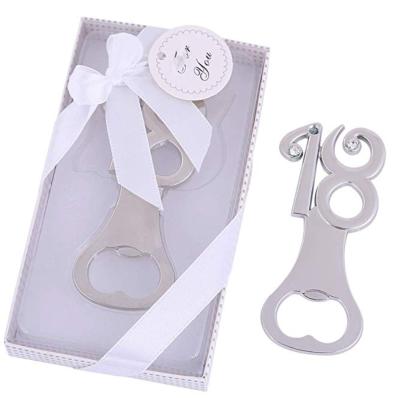 China Gift & Craft Number 18 Silver Golden Age Ceremonial Beer Bottle Openers For Birthday Party Favor Decoration Gifts for sale