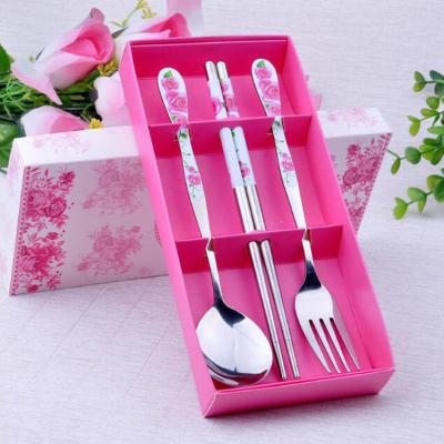 China Gift Set 3 Pieces Stainless Steel Administer Fork Chopsticks Keepsake Wedding Return Spoon Gift for sale