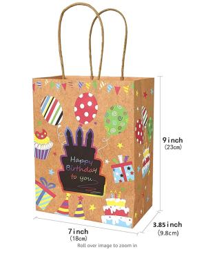 China Creative Customized Disposable Brown Cheap Luxury Handle Wrapping Paper Favors Birthday Treat Gift Paper Bags for sale