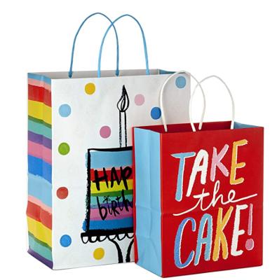 China Newest Customized Colorful Printed Disposable Candy Bags Party Cake Pattern Happy Birthday Wholesale Paper Packaging Bag for sale