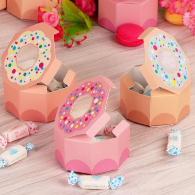 China Recyclable Donuts Pattern Sweet Box For Wedding Party Candy Bakery Packaging Candy Gift Box With Clear Windows for sale