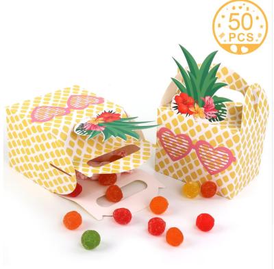 China New Design Recyclable Pineapple Watermelon Pattern Wrapping Paper Boxes For Party Baby Shower Chocolate Cookie Packaging Candy Box With Handle for sale