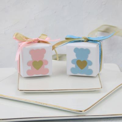 China Recyclable Sweet Bear Pattern Wrapping Paper Box Baby Shower Favors Wedding Favors For Guests Candy Chocolate Packing Box for sale