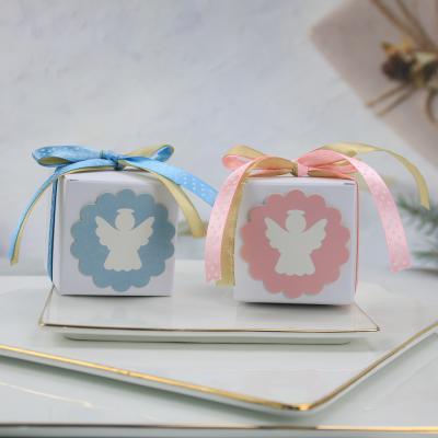 China Angel Pattern Kraft Paper Box Recyclable Wedding Decoration Souvenirs For Guests Wedding Return Gifts With Ribbon for sale