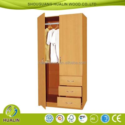 China PANEL Melamine Particle Board 2 Doors Wardrobe and 3 Drawers Clean Design for sale