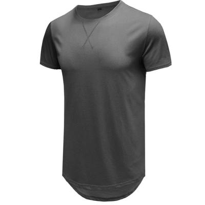 China Wholesale Custom Curved Edge Casual High Elastic Training Shirt Men Gym Workout Anti-Wrinkle Cotton Shirt for sale