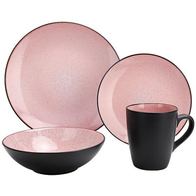 China 16 Pcs Dinner Set Sustainable Reactive Glaze Stoneware Ceramic Dinnerware for sale