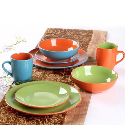 China Contemporary Hot Selling Ceramic Plate Dish Set Simple Double Color Glaze Stoneware Dinnerware Set for sale