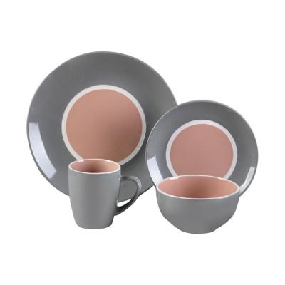 China Factory Supply Contemporary Bowl Ceramic Set Dinnerware with Cup Gray Pink Glazed Minimalist Dinnerware Set for sale