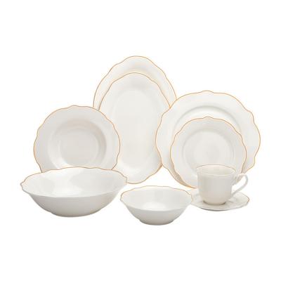 China New Design Modern Gold Rim Bone China Ceramic Dinner Sets Wedding Fine Dinner Set for sale