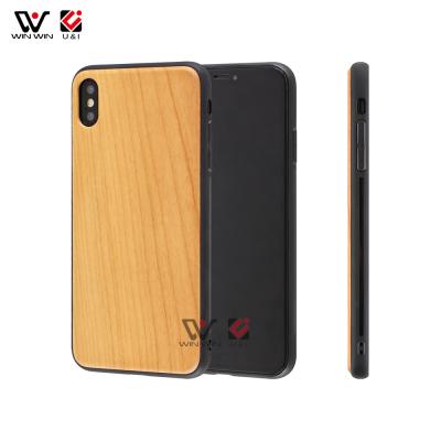 China Shockproof Biodegradable Bamboo Walnut Cherry Round Wood TPU Phone Cases Cover For iphone 12 11 pro XS XR for sale