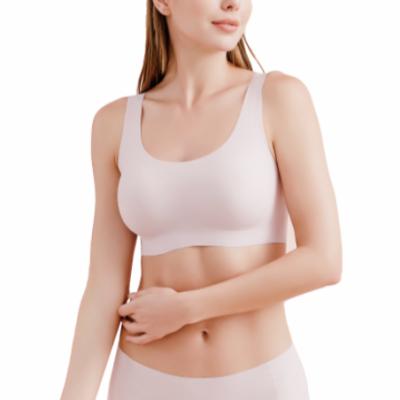 China Comfortable Padded Women's Breathable Base Bra Sleeping Traceless Solid Vest Tops Laser Cut Seamless Ice Silk Wireless Bra for sale